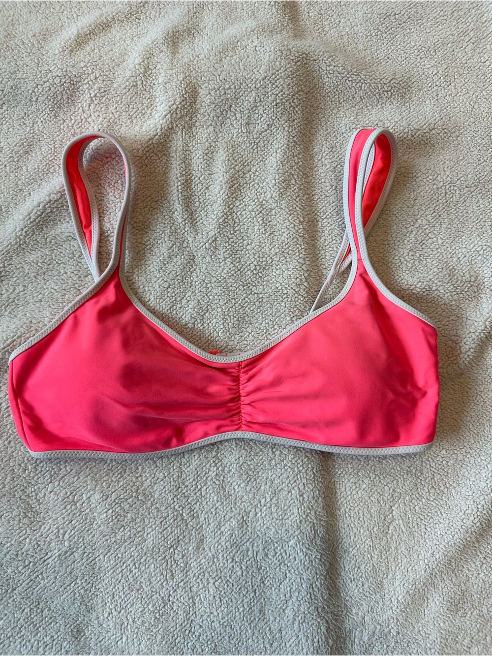 Aerie Coral Pink Strappy Bikini Swim Top White Trim Size L